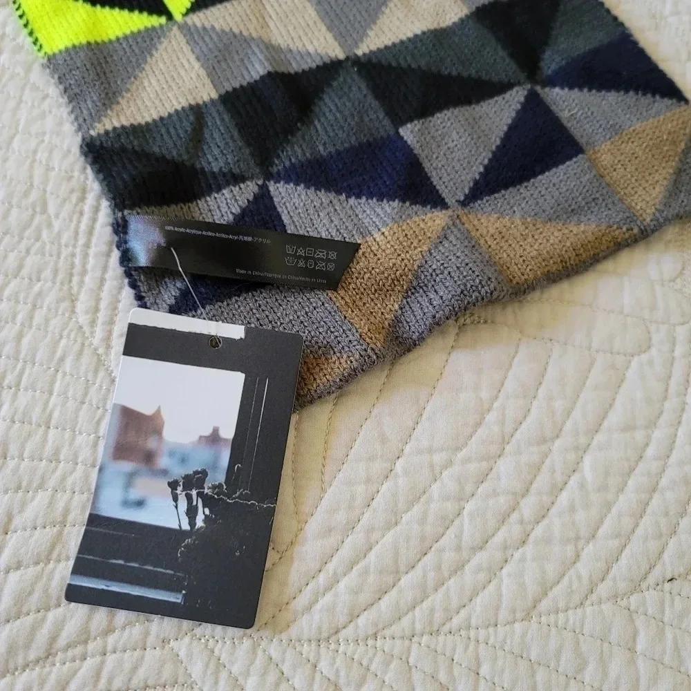 Men's Black Beige Yellow Diamond Winter Fall Scarf